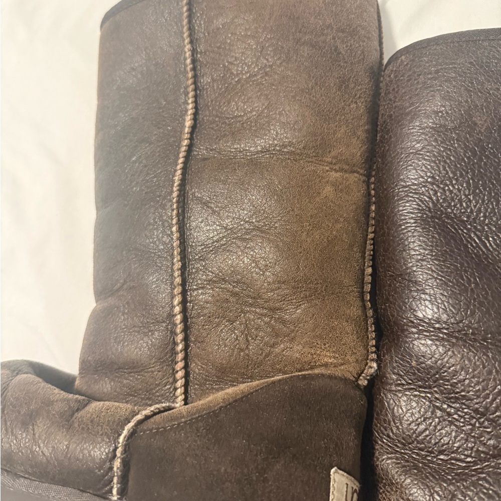 UGG Dark Brown classic tall bomber Leather Boots size 10W - Picture 2 of 13